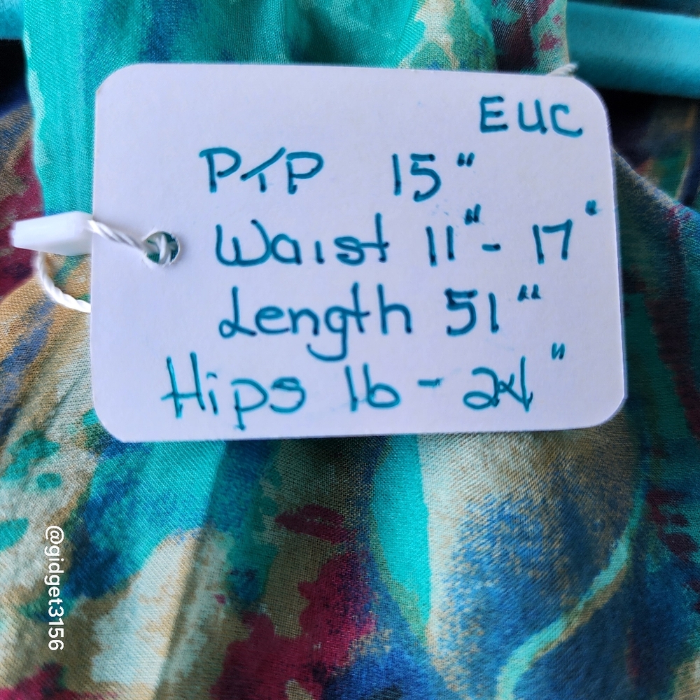 EUC  100% SILK TURQUOISE MAXI DRESS WITH JEWEL EMBELLISHMENTS - SIZE SMALL - Picture 10 of 10
